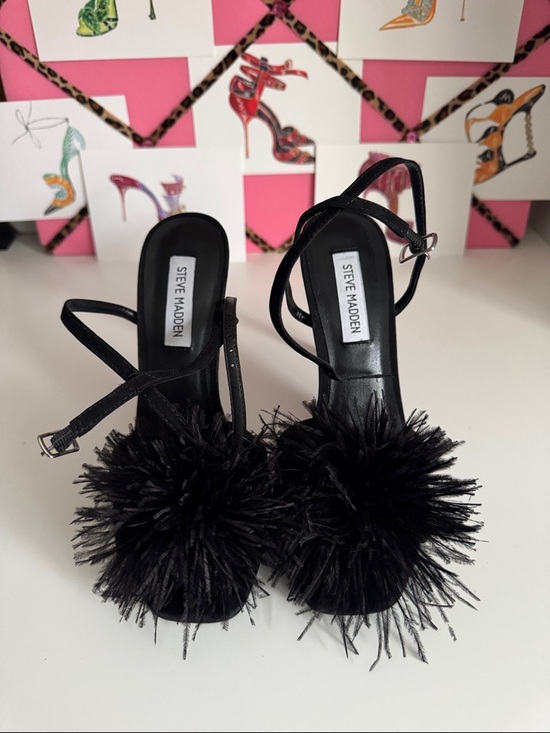 Steve Madden Shoes - Steve Madden Black Pom-Pom Strappy Heels